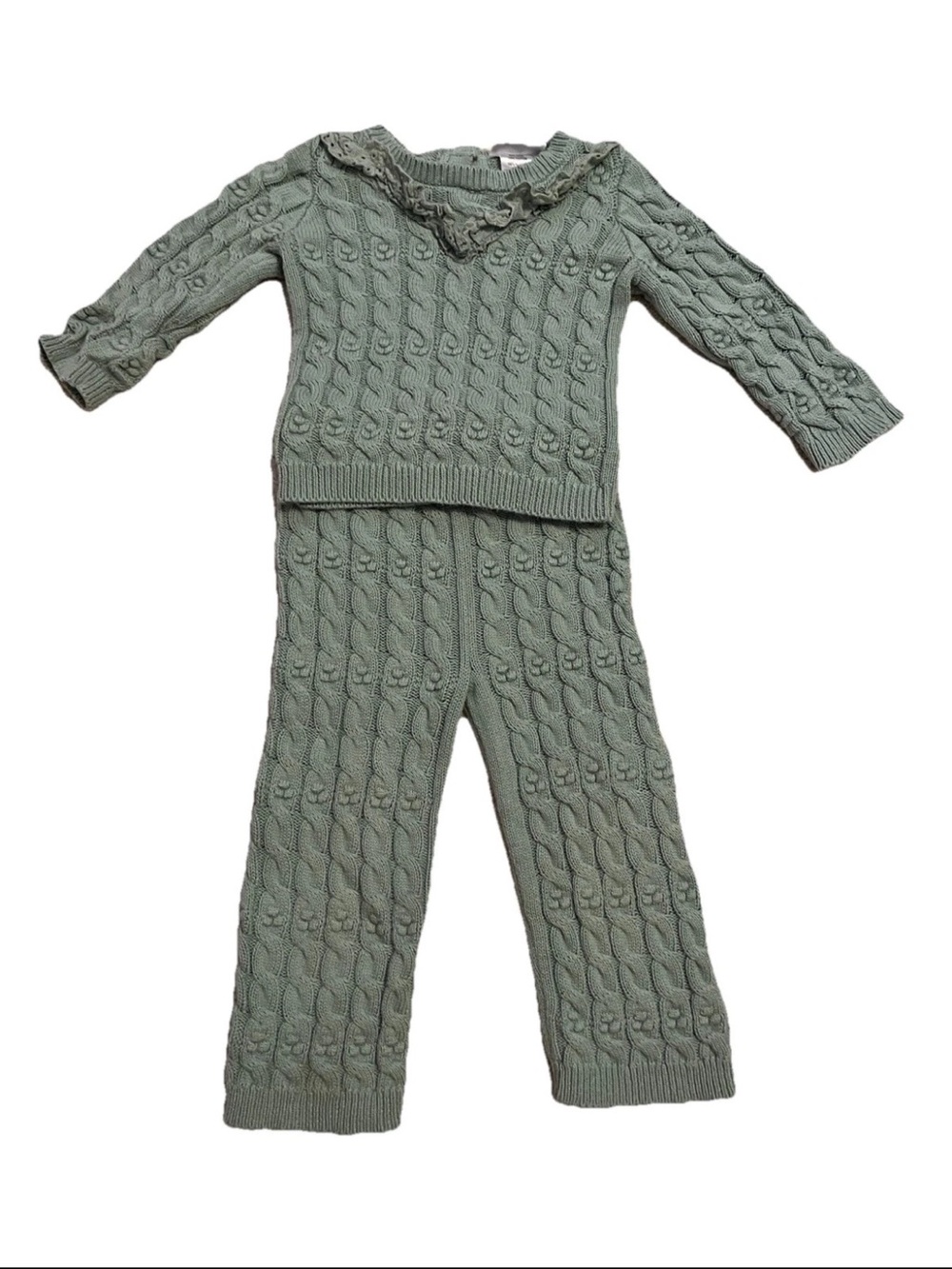 Nicole Miller Girls 2-Pc Sweater & Pants Set Cable-Knit Green 100% cotton